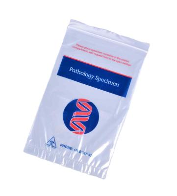 China Disposable Biohazard Pathology Transparent Plastic Specimen Bag Medical Zipper Bag With Printing for sale