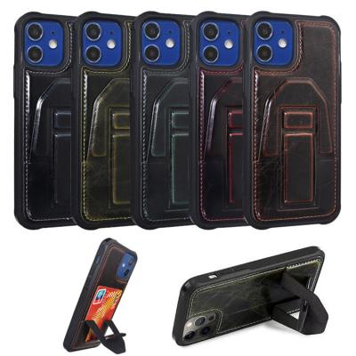 China Pu+tpu for Samsung s20 card holder PU kickstand leather phone case, for iphone 12 leather case black for sale