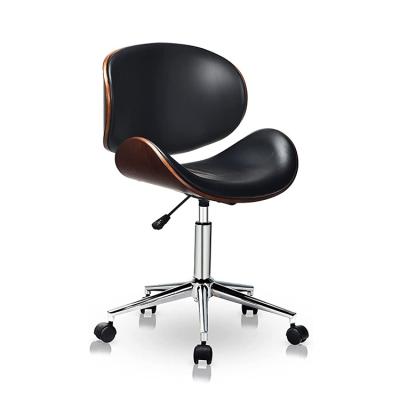 China Modern Modern Office Chair Chrome With Black Faux Leather Walnut Plated Back Bar Chair for sale