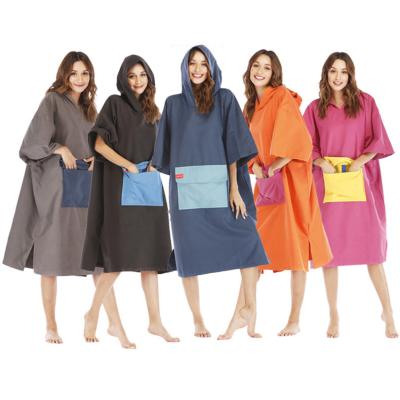 China Hot Selling Adult Compressed Poncho Towel, 100 Microfiber Cloth Hooded Surf Poncho Towel Long Change Beach Lovers Robe for sale