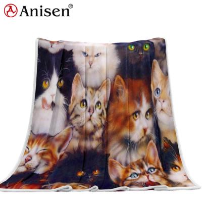 China Anti-pilling 2022 soft printed blanket fleece, cat 2022 good sale digital cute 3d animal throw blanket for sale