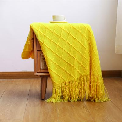 China Promotion PORTABLE Waterproof Weed Tassels Woven Cotton Jacquard Blanket, Turbo Throw Travel Tropical Airplane Twin Blanket for sale