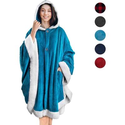 China Soft Solid Custom Plain Embroidery Disposable Winter Printed Warm Covering Flannel Shawls Sherpa Shawl With Hood for sale