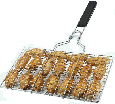 China Easily Cleaned Barbecue Grill Rack Food Grade Easily Grilled Bake Accessories Barbecue Grill Basket With Handle Outdoor Barbecue for sale