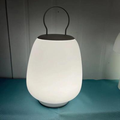 China Modern White Glass Shade Outdoor Indoor Desk Light LED Rechargeable Moveable Table Lamp for sale