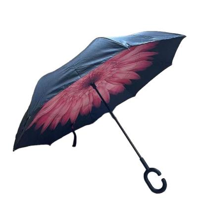 China 2022 Hot Wholesale Custom Printed Minimalist Double Layer C Handle Reverse Inverted Umbrella Inside Out for sale