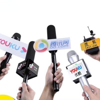 China Sticker Logo TV Media Journalist LOGO Brand Interview Hosted Microphone Desktop Microphone Acrylic Sticker for sale