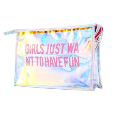 China Colorful Custom Holographic PVC Laser Cosmetic Bag Transparent Clutch Travel Makeup PVC Bag for sale