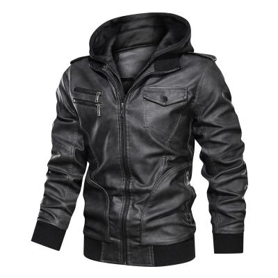 China Amazon Winter Men's PU Face Breathable Jacket Casual Leather Hooded Detachable Biker Tops Jacket Coat for sale