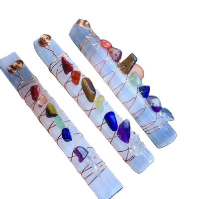 China Europe People Open Natural Selenite Magic Wands 7 Jewelry Seven Chakra Heart Shape Healing Crystal Stone For Yoga Meditation for sale