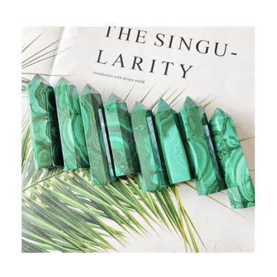 China China high quality natural hand carved malachite quartz crystal gemstone healing point for decoration for sale