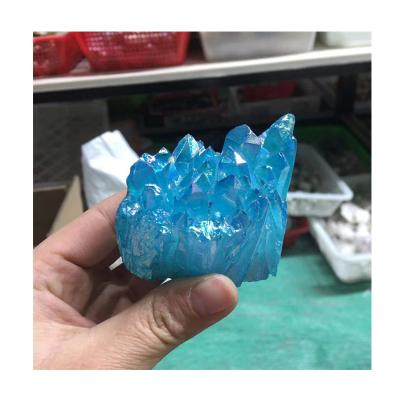 China Wholesale Natural Raw Europe Aura Clear Quartz Cluster Ornaments Crystals Quartz Blue Healing For Decoration for sale