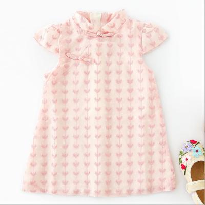 China Pink Chiffon Kids Dress Dress Children's Weave Jacquard Dresses Girl's Clothing Chinese Style Anti-Static Cheongsam Bridesmaids Dress for sale