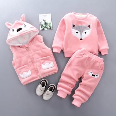 China Children's clothing winter casual babies' vest+sweater+pants sets cartoon fox embroidery babies' clothing sets shear girls fur vest for sale