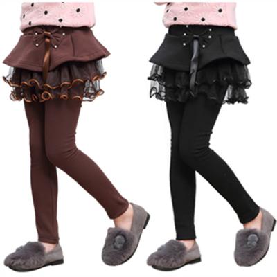 China Color Fade Proof Autumn Winter Thicken Girls To Shape Legging Pants Soft Bowknot Lace Kids Children Skirt Gaiters Girl Leggings Trousers for sale