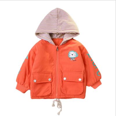 China cute Anti-wrinkle cartoon lion print boy jacket winter thicken fur hooded boys coat winter fleece inside fur coat for kids for sale