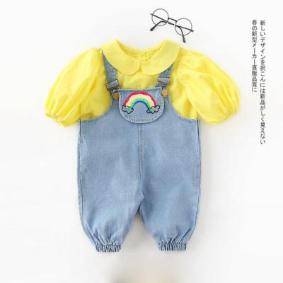 China Wholesale unisex rainbow embroidery children's play-suit overalls summer overalls breathable new design children's denim overalls for kids for sale