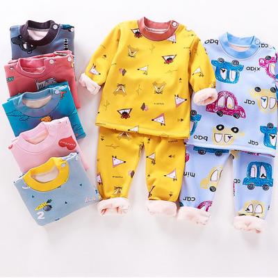 China Cartoon pattern printing thermal children set 100% striped children's pajamas wholesale cotton children's winter clothing animal factory pajamas velvet for sale