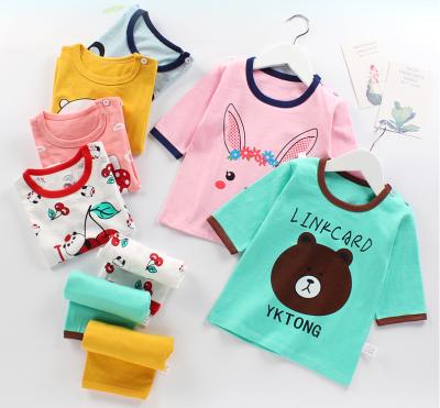 China Large Cartoon Print Pattern Children Clothing Sets Baby Summer Thermal Clothes Children Pajamas Set Mid Sleeve Bamboo Pajamas For Kids for sale