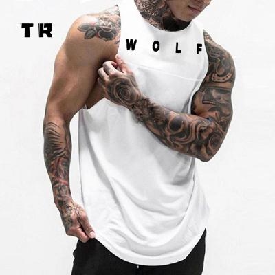 China European and American men's fitness vest QUICK DRY arc edge cotton quilting letter printed sleeveless vest for sale