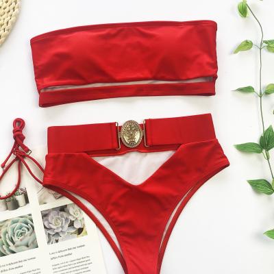 China Swimsuit 2.Pieces Waist Strap Two Colors Bandeau Straps Buckle Top Micro Cut Bikini Removable Protective Breathable Running 2.Pieces String Top for sale