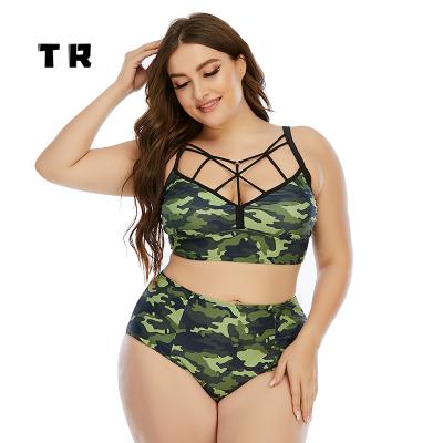 China New Logo Army Green Camouflage Custom 2022 Anti-UV High Waist Bath Suit For Women Plus Size Bikini Manufactures for sale