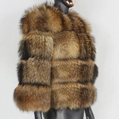 China Real Big Real Raccoon Fur Coat Winter Outerwear Women's Removable Streetwear Vest Warm Thick Natural Fluffy Breathable Vest Jacket for sale