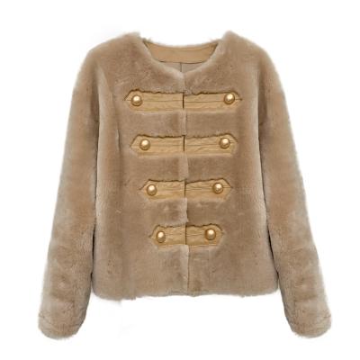 China Autumn and winter Merino fur cardigan style lamb fur round neck Anti-wrinkle Anti-wrinkle new imported female short jacket for sale