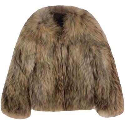 China Winter Fashionable Short Raccoon Fur Coat Long Sleeve Color Swap V-Neck Braided Natural Simple Breathable Youth Female Breathable for sale