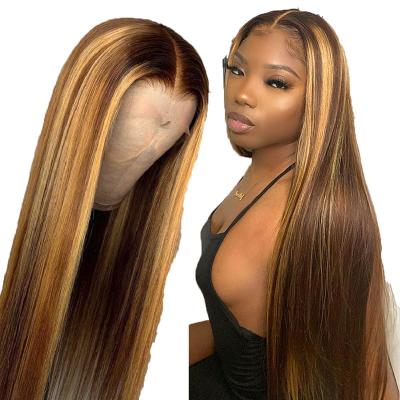 China Brazilian Straight Human Hair Wigs Long Brown 13*4 Silky Straight Lace Front Wigs Lace Front Wigs For Black Women for sale