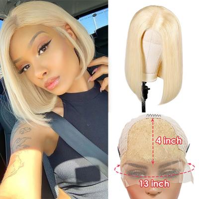 China Silky Straight Blonde 613 Wave Virgin Hair 13x4 Lace Up Bob Wigs Women Cheap Human Hair Short Extensions Lace Front Closure Women Bob Wigs For Color for sale