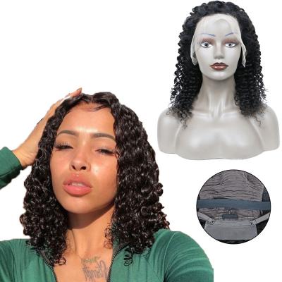 China Natural Black Deep Wave Bob Wig Human Virgin Hair Lace Closure Lace Front Wig for sale