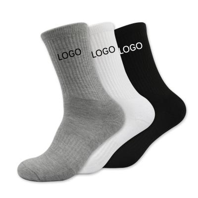 China Mens Socks Plain Black Gray White Tube Cushioned Sports Solid White Custom Socks QUICK DRY for sale