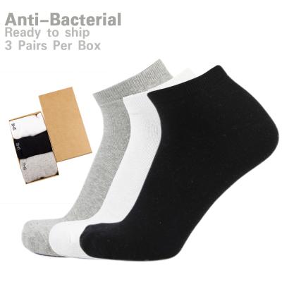 China Men Antibacterial Wholesale Cotton Promotion Crew Cheap Unisex Cut Socks Low Three Pairs Per Pack Box Socks Antibacterial for sale