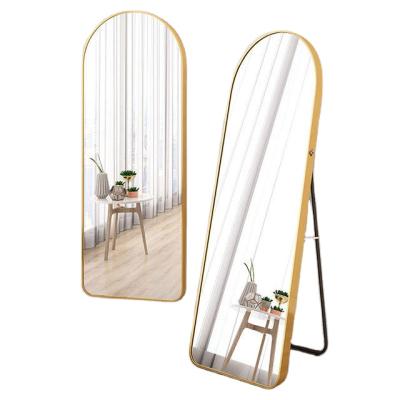 China AL Floor Stand Dressing Mirror Lighted Metal Aluminum Picture Gold Simple Frame for sale