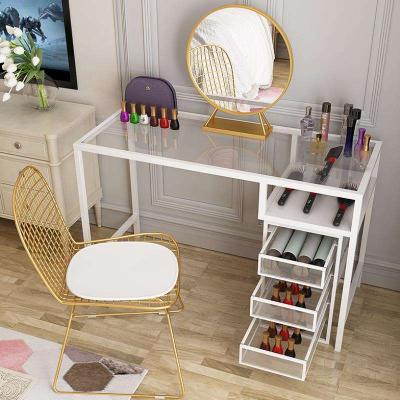 China White Adjustable Modern Metal Desk Frame Iron Glass Furniture Bedroom Dressing Table (Other) With Drawers for sale