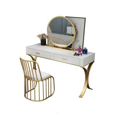 China (Other) Nordic adjustable simple solid wood dressing table wrought iron makeup table with mirror for sale