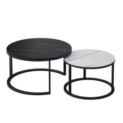 China Simple Round Iron Convertible Art Slate Coffee Table Tea Table Living Room Home Marble Nordic Tea Table for sale