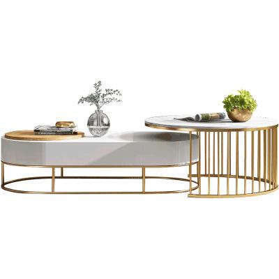 China Nordic modern multifunctional extendable coffee table oval marble living room simple tea table for sale