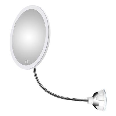 China Lighted 10X Magnification Vanity Mirror with 360 Degree Swivel Rotation Flexible Gooseneck and Suction Lock, LED Bathroom Makeup Mirror for sale