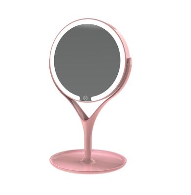 China Dimmable Modern Rechargeable Cosmetic Mirror With 360 Degree Touch Control Rotation LED Light Up Smart Makeup Mirror for sale