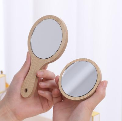 China Non-Specific Portable Mini Round Wood Framed Pocket Mirrors, Wooden Hand Held Makeup Mirror for sale