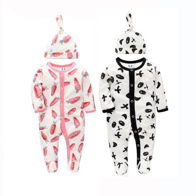 China hot selling skin-friendly baby clothing sets with hat printed set baby clothes Love&roses romper breathable jumpsuit soft baby romper for sale