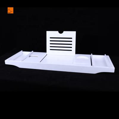 China Bamboo White Wood Caddy Tray With Extending Sides Bath Tub Deck Mounted Natural Simple Bathroom Custom Made High Quality Viable Shower for sale