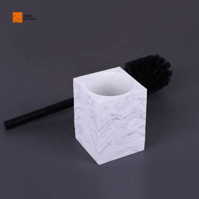 China Marble-Textured Modern Sleek High Quality Minimalist Bathroom Accessories Toilet Brush With Polyresin Resin Holder For Hotel And Home for sale