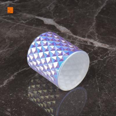 China Home Decoration Diamond Surface Shining Sprayed Colored Multicolor Glass Candle Holder For Home Decoration Empty Candle Jar for sale