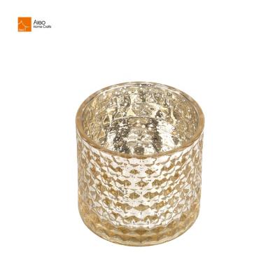 China Wholesale luxury home decoration candy jar geo cut gold plated exquisite candle glass jar candle decor for sale