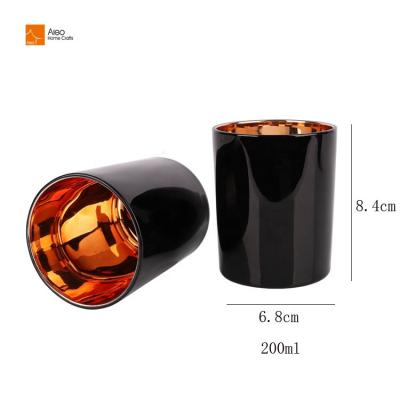 China Bars Aleo Wholesale Custom Luxury Empty Glossy Matte Black Candle Holder Electroplating Glass Jars for sale