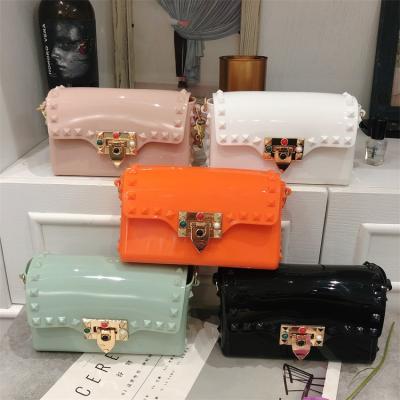 China Printing 2021 Factory New Macaron Summer Freeze PVC Rivet Drill Mini Small Square Diagonal Seaside Shoulder Bag for sale