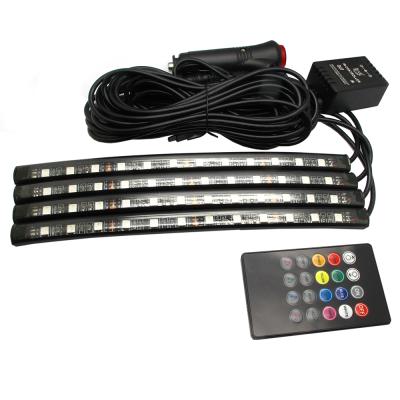 China 12 leds*4 rgb decorative light waterproof car control car atmosphere 12v 10w 3M soft car led under dash light by music controller for sale